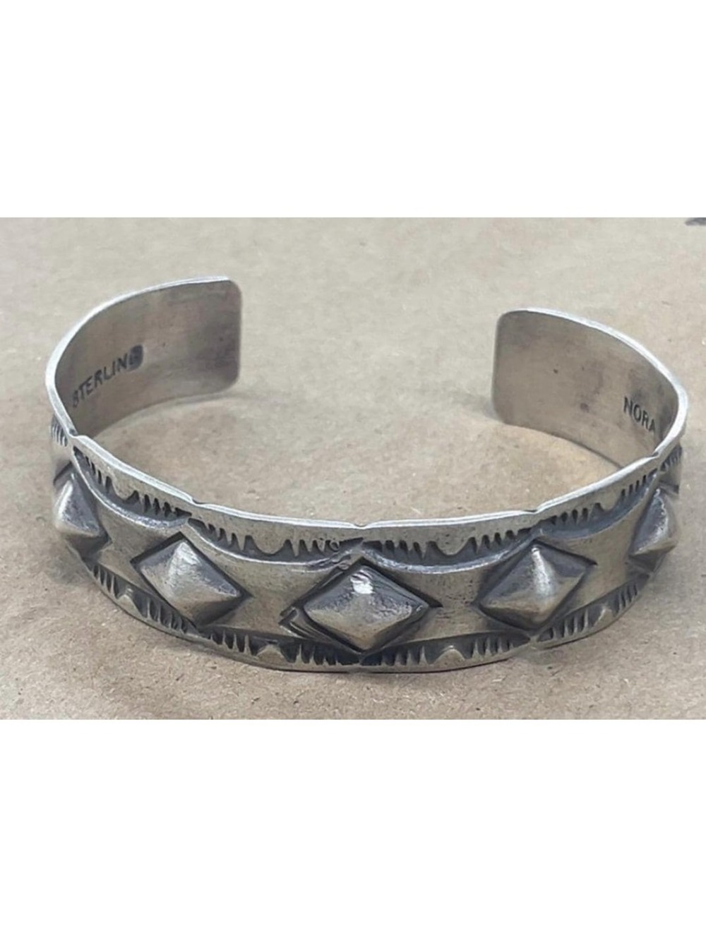 Navajo sterling silver silver traditional design bracelet cuff -Nora